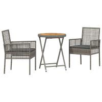 vidaXL Set de Bistro de Jardín de 3 Piezas con Cojines Gris de Poliratán - details 1