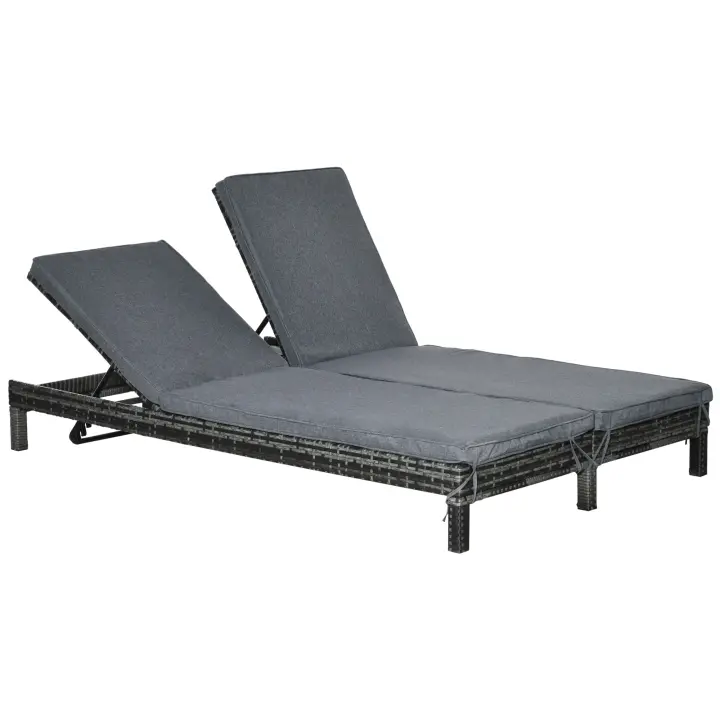 Tumbona de rata poliéster tumbona de Jardín 2 personas OCIO tumbona 5 grados respaldo metal y PE rata 196x120x28cm para Jardín y Terraza - 1