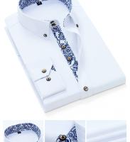 Camisa De Punto De Lujo Para Hombre Azul Y Blanco Con Estampado De Color Sólido Cuello En V Manga Larga Ajustada Casual Negocios Antideslizante Algodón - details 5