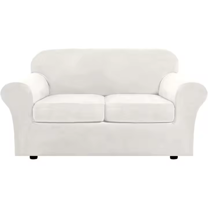 Fundas De Sofá con Separados Cojines para Asientos, Sofá Cubiertas Antideslizante con Banda Elástica, Sofá Protector Jacquard Terciopelo Elástico (Marfil,Loveseat (3 Piezas)) - 1
