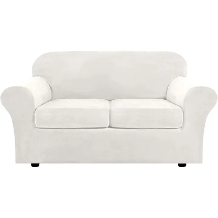 Fundas De Sofá con Separados Cojines para Asientos, Sofá Cubiertas Antideslizante con Banda Elástica, Sofá Protector Jacquard Terciopelo Elástico (Marfil,Loveseat (3 Piezas)) - 1