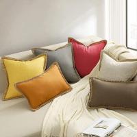 Cubiertas De Almohada De Lino Y Algodón 1/2pcs Con Borde Tricotado Y Volante Para Cojín De Tiras De Lino Estilo Rústico Para Hogar - details 1