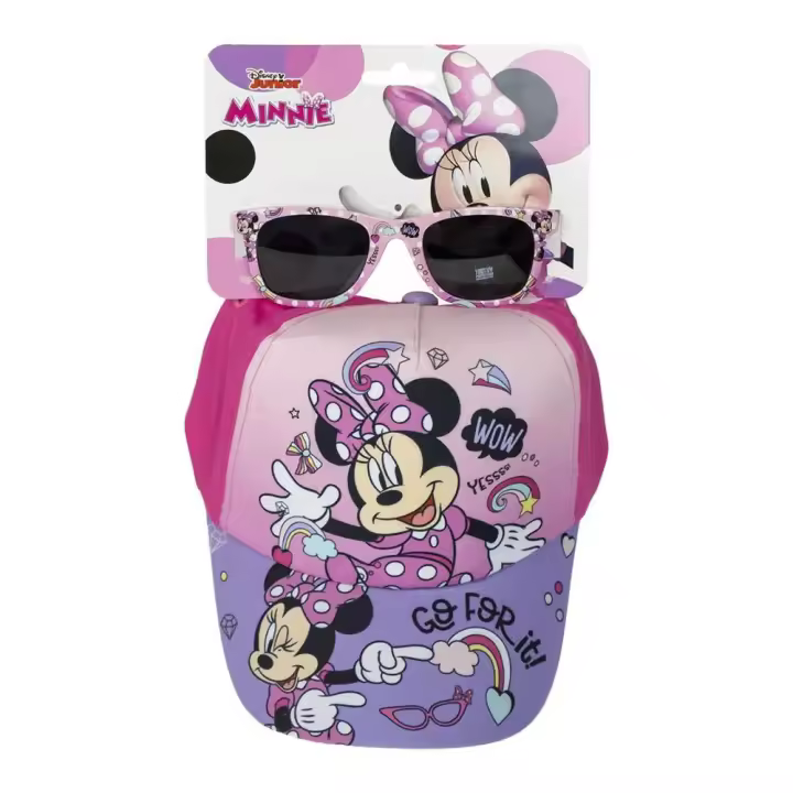 Set Gorra y Gafas de Sol de Minnie- Color rosa y morado, Protección UV 400 y Filtro de Categoría 3 - Gorra Infantil con Velcro Ajustable - 1