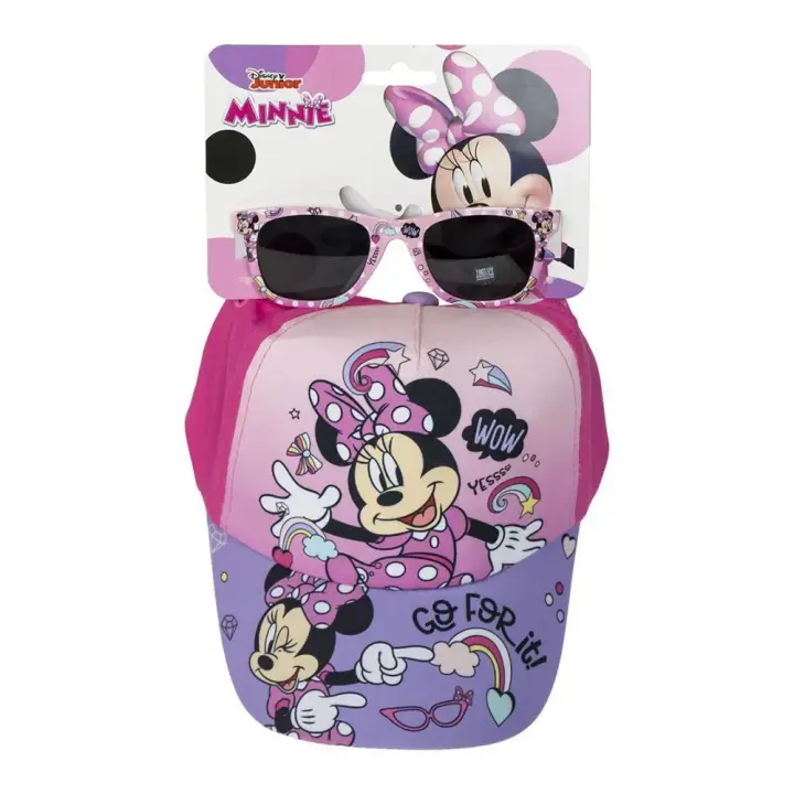 Set Gorra y Gafas de Sol de Minnie- Color rosa y morado, Protección UV 400 y Filtro de Categoría 3 - Gorra Infantil con Velcro Ajustable - 1