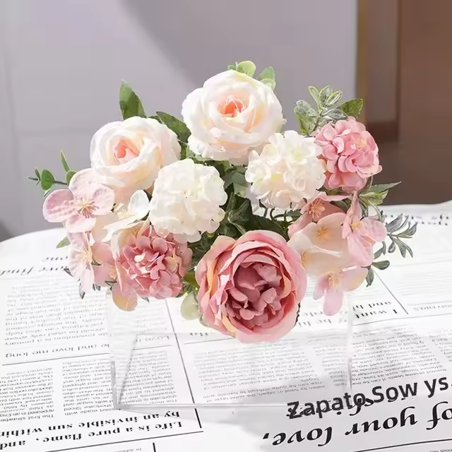 Boucle De Paejas Artificiales De Alta Calidad Con 7 Cabezas Rosa Y Azul Para Decoración De Hogar Bodas Fiestas Plantas Falsas Para El Hogar - 1