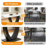 Juego de Mesa de Coque Moderno: Diseño U with Pitas Negras, Surface de Mármol Blanco Sillas de Tercpelo Gris Ergonómicas, ideal para Cocinas y Comedores Contemporáneos - details 1
