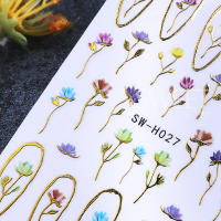 3pcs Etiquetas De Uñas Elegantes Con Líneas Metálicas Doradas Y Flores 3D Decoraciones Para Manicura DIY Tamaño Alrededor De 9.5x6.4cm - details 5