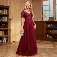 Vestido De Noche Elegante Para Mujer Con Doble V-Neck Y Volante A-Line Con Lentejuelas Vestido De Cocodrilo Para Fiesta Y Eventos Formales - details 7