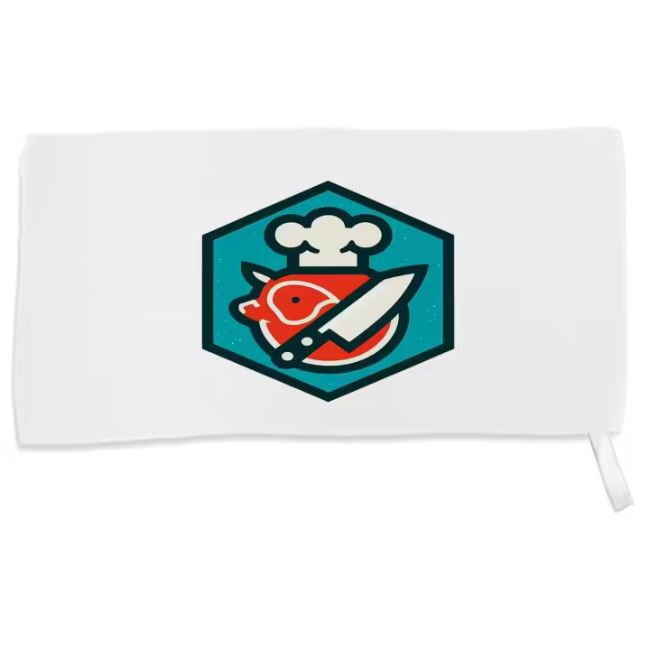 MERCHANDMANIA TOALLA PEQUEÑA ABSORBENTE logo profesional carnicero carniceria suave personalizada con cinta elastica - 1