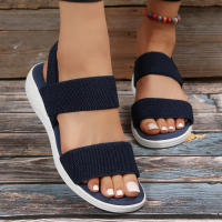 Sandalias De Mujer De Tejido Elástico Con Tacón Bajo Y Plataforma No Disponible Cómodas Y Ligeros Para Caminar En Verano Talla Real Adecuada Estilo Fashion - details 13