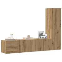 vidaXL Set de muebles de salón TV 3 piezas madera de ingeniería en color Blanco/Roble Sonoma/Negro y más | almacenamiento funcional diseño moderno para baño dormitorio sala - details 5