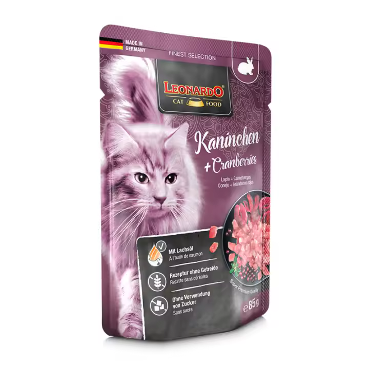 Leonardo Menú de Conejo y Arándanos Sobres para Gatos - 16 unidades x 85 gr - 1