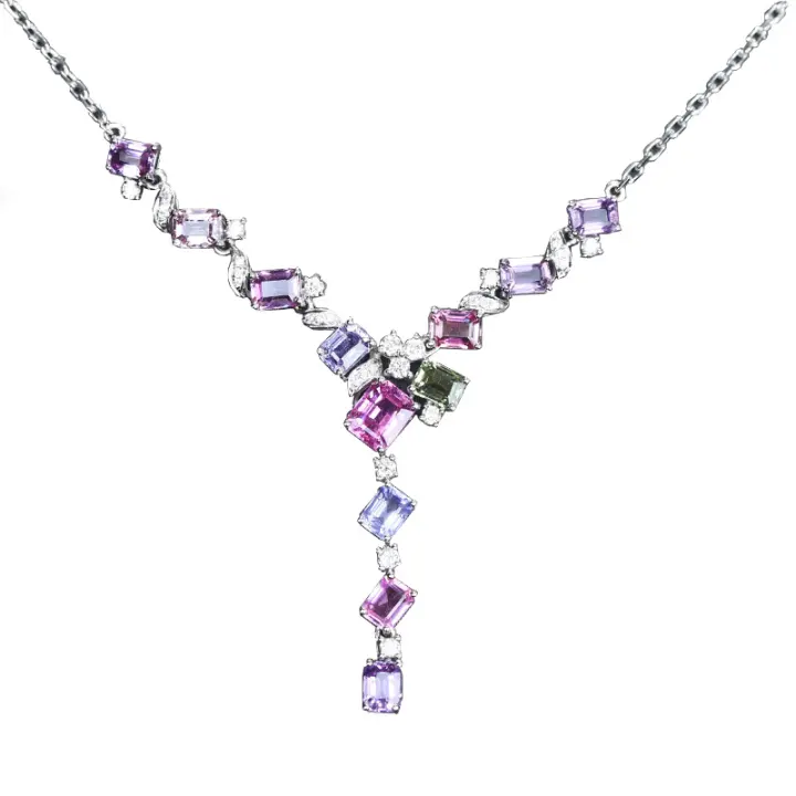 Collar De Plata Esterlina 925 Con Zirconia Cubica Colorida Para Mujer Joyería De Moda Geométrica Brillante Para Noche Y Fiesta - 1