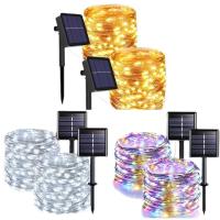 [Paquete de 2] Guirnalda de luces Solares para Exterior, 100 LEDs, impermeable, 12 m, 8 Modos, de Cobre, para Jardín, patio, Fiesta de Navidad, Blanco frío - details 2