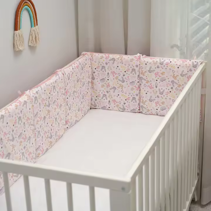 LALA - Juego de ropa de Cama para Cuna de Bebe, barandilla Anticolisión de Algodón de dibujos animados, Conejo Rosa 30*30, extraible y lavable. - 1
