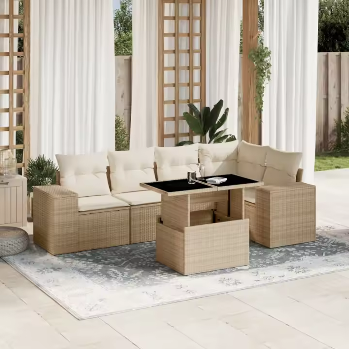 vidaXL Juego de sofás jardín con cojines 6 pzas ratán sintético beige - 1