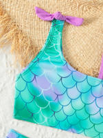 Bikini Infantil Ajustable Con Estampado De Escamas De Pez Y Volantes Para Niñas Traje De Baño De Verano Para Niñas Con Estilo Surf Y Playa - details 5