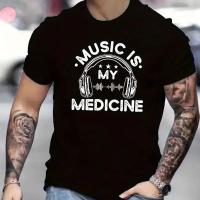 Camiseta Para Hombre "Music Is My Medicine" Algodón Cómodo Gráficos Vibrantes Ropa Casual De Verano Protección Solar Secado Rápido - details 9