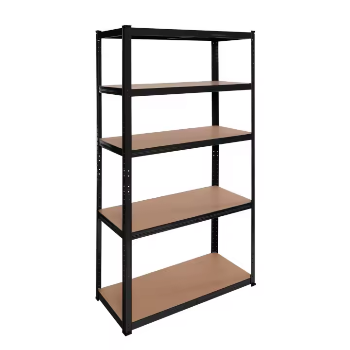 Ociodual Estantería Metálica Essential Negro Mate, Ideal para Hogar, Garaje, Cocina, Oficina, Multiusos, Almacenamiento Divisible, Sin Tornillos, 875kg, 5 Baldas MDF, 180 x 90 x 40cm - 1
