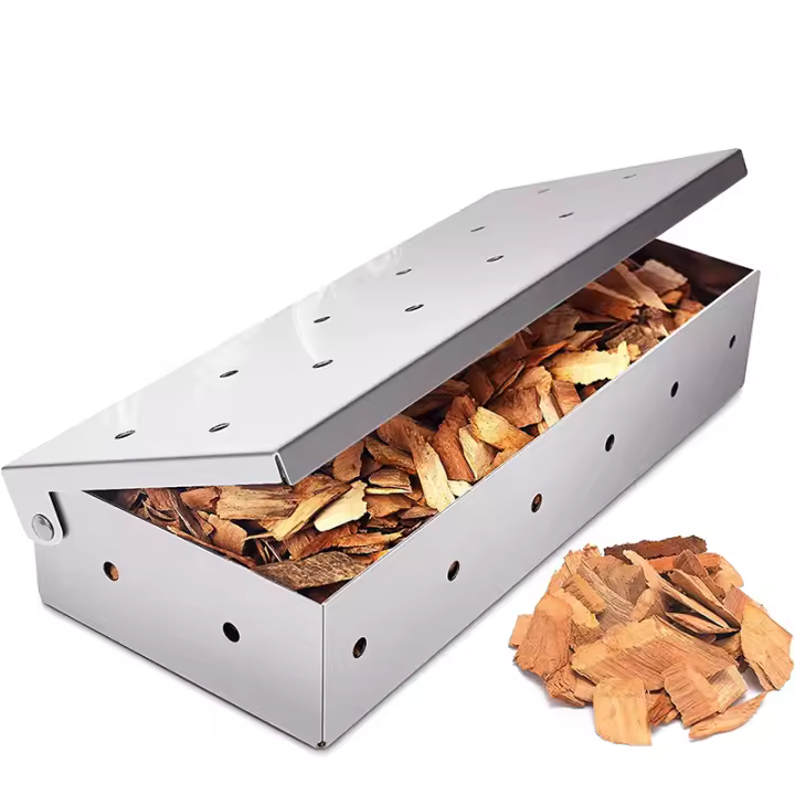 LMETJMA Caja De Fumador Para Barbacoa a Gas O Carbón Acero Inoxidable Caja De Humo Para Asar Con Maderas JT43 Resistente Al Calor Fácil De Limpiar - 1