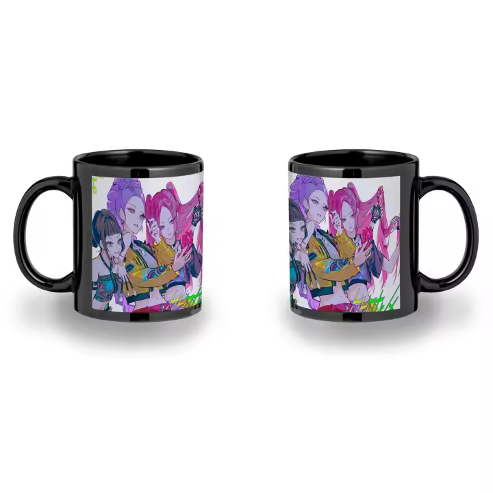 MERCHANDMANIA Taza color Negro recuadro KPOP Demon Hunters chicas moda zoey rumi mira color mug - 1