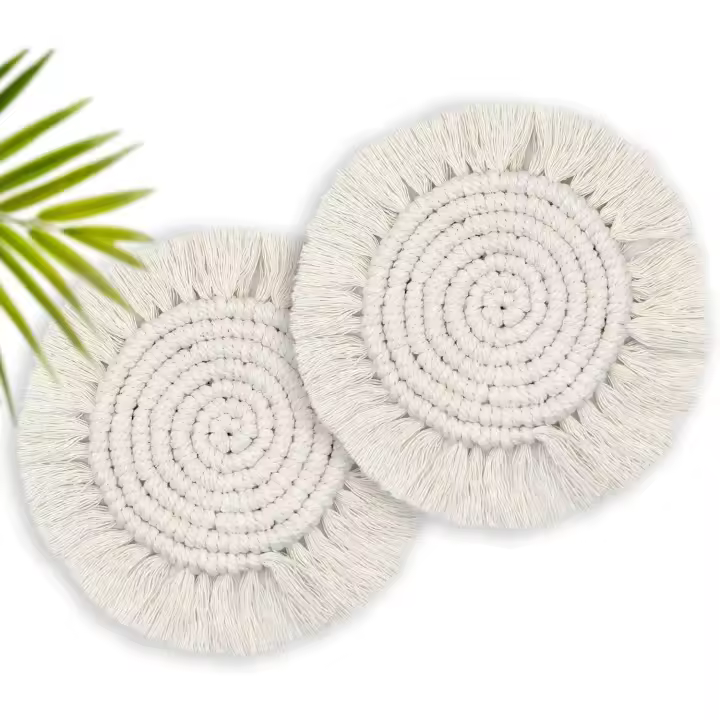 Fregaderos de mesa de madera bohemios para bebidas absorbentes, para tazas y vasos, bonito regalo de apertura de casa rame, 2 piezas redondas, beige - 1