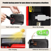 Altavoz Bluetooth Portátil Con Radio De Emergencia FM AM WB Solar Hand Crank TF Card Music Players Linterna Lámpara De Lectura SOS Alarme - details 6