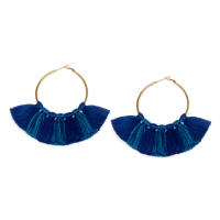 Pendientes de latón estilo Círculo Vestopazzo con Crescent enriquecido por la Borla/borlas en Algodón índigo. Diámetro 5,5. -Níquel Probado. Unisex.FIS132Ve07 - details 0
