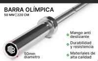 ManiBoom Barra OLIMPICA 20kg 220 cm para Discos y Pesas de Ø50mm - Barra de MUSCULACION para Press Banca, Halterofilia Crossfit - Barra Olímpica Carga máxima de 230kg para Gimnasio o Casa - details 5