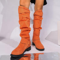 Botas De Rodilla Altas Cómodas Y Elegantes Con Diseño Redondo Y Hebilla Cierre Fácil Para Mujer Estilizada Con Forro De Peluche Material De La Parte Superior De Terciopelo Suave Para Uso Casual - details 21
