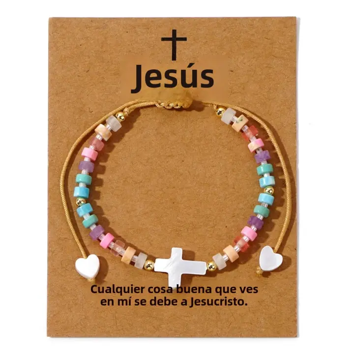 Pulsera Bohemia Para Mujer Con Concha Y Piedras Naturales De Color Pulsera De Cuerda Y Tarjeta De Pascua 1 Pieza - 1