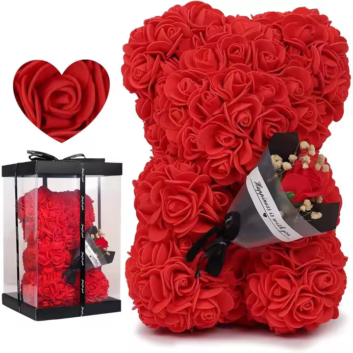 Oso Rosa regalo, Oso de Plush Rose con Rama de Rosas, Aniversario Día DE LA Madre Flor Oso regalo para Novia, novia, mamá y hija (Rojo) - 1