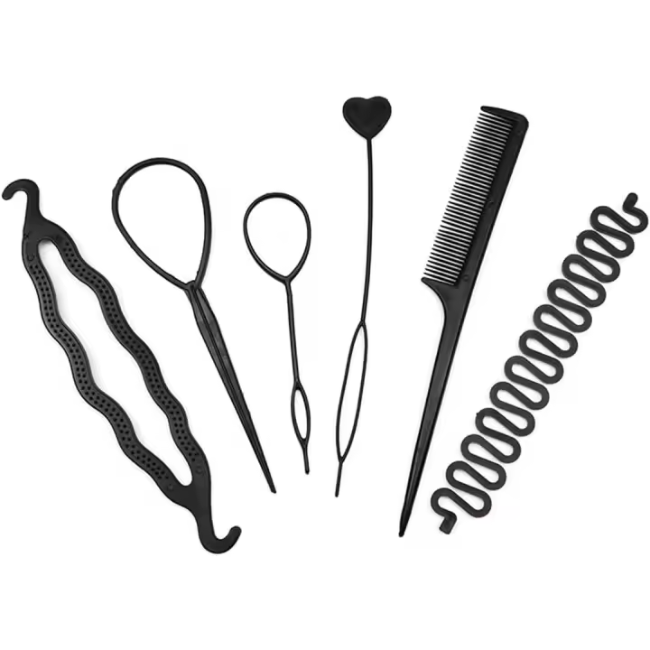 Kit profesional de 6 herramientas para peinar el cabello, ideal para trenzas, moños y coletas, con horquillas y accesorios de calidad. - 1
