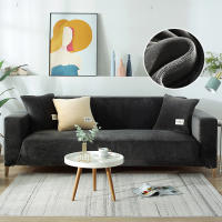 Cubierta De Sofá De Terciopelo Para Sala De Estar Color Gris Estirable Sólido Cubierta De Sofá Conjunto Funda Para Asiento Y Cojín 1PC - details 11