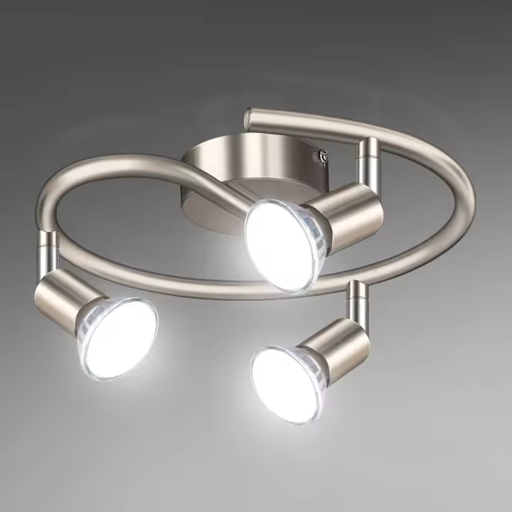 Lámpara de techo LED de 3 vías, giratoria, en níquel mate y con diseño orientable, incluye 3 bombillas [Clase energética E] - 1