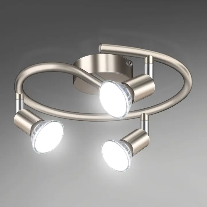 Lámpara de techo LED de 3 vías, giratoria, en níquel mate y con diseño orientable, incluye 3 bombillas [Clase energética E] - 1