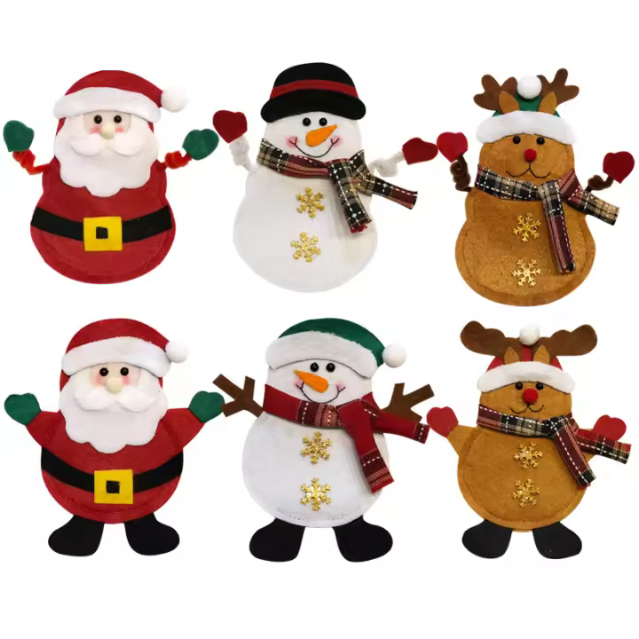 Paquete de 6 bolsas para cena navideña, muñeco de nieve y alce de Papá Noel, decoración de mesa (utensilios no incluidos) - 1