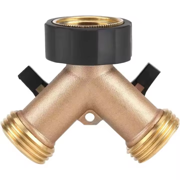 Divisor en Y de 2 vías para manguera de suministro de 3/4 ", Conector de manguera de conector de doble grifo, conector en Y para manguera de entrada de agua con válvula de cierre para riego de jardín. (UE) - 1