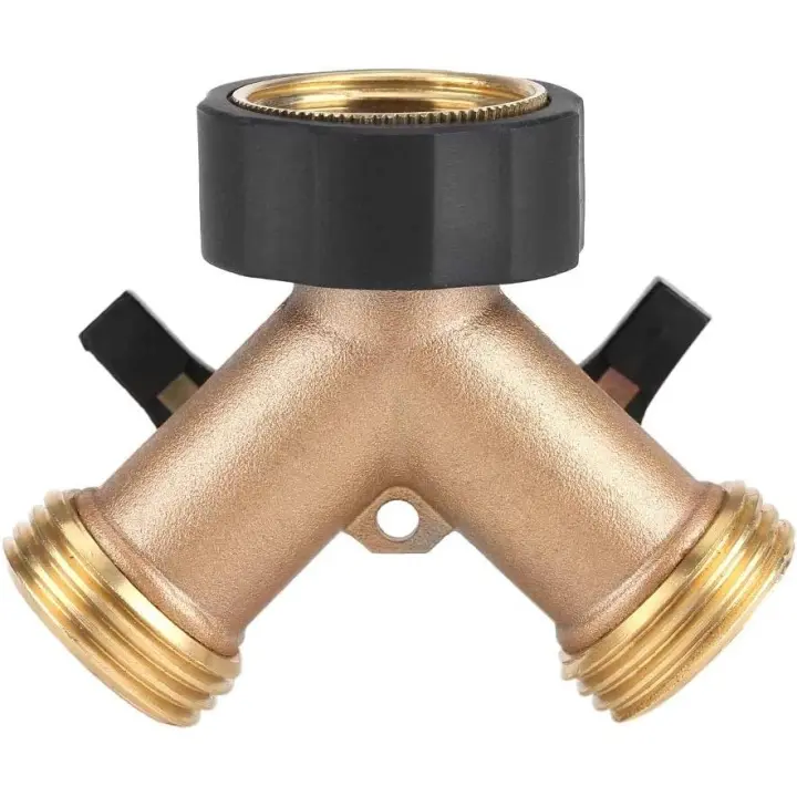 Divisor en Y de 2 vías para manguera de suministro de 3/4 ", Conector de manguera de conector de doble grifo, conector en Y para manguera de entrada de agua con válvula de cierre para riego de jardín. (UE) - 1