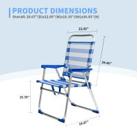Silla Plegable Playa a Rayas, Silla Portátil Ligera Estructura de Acero Resistente, Silla de Moda para Piscina Camping Jardín, Sillón Resistente con Reposabrazos, Silla de Playa Alta Plegable Color Puro 52.5*56*39cm - details 0
