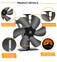 Ventilador De Estufa De Madera De 6 Hojas Ecológico Y Silencioso Para Invierno Distribución Eficiente Del Calor Negro Para Hogar Y Salón - details 3