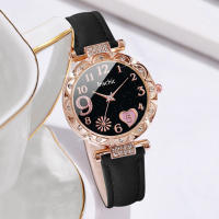 Set De 6 Relojes Para Mujer Con Dial De Corazón Y Cuerda De Cuero Moda Relojes De Cuarzo Con Joyería De Diamantes Sin Caja - details 3