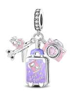 Colgante De Encanto De Maleta De Vestido Rosa Y Morado En Plata De Ley 925 Para Pulseras Joyería Fina Para Mujeres De Alta Calidad - details 6
