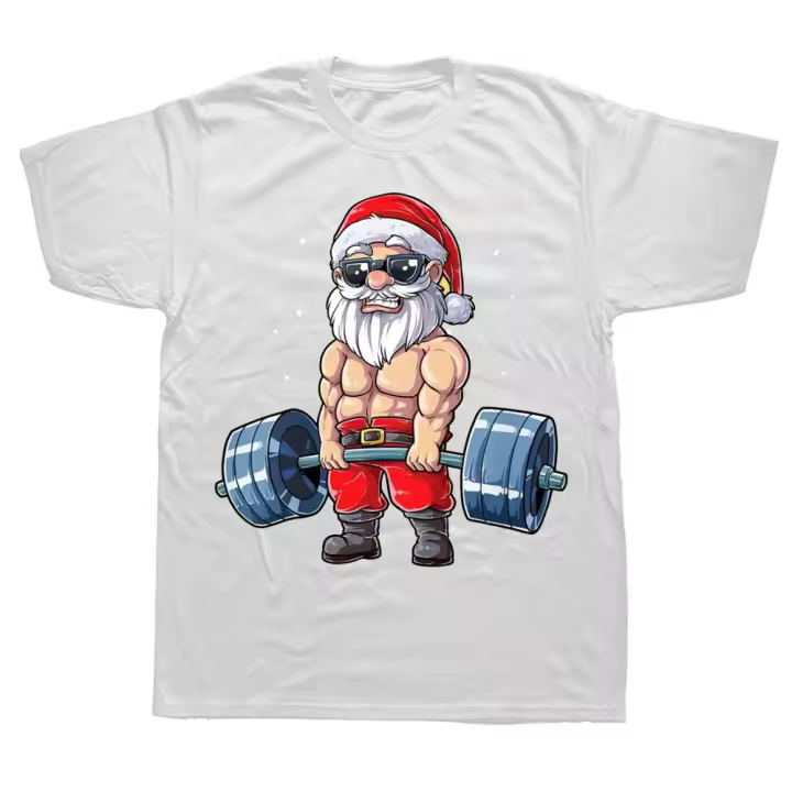 Camiseta De Navidad Divertida Con Santa Pescajera Algodón Streetwear Casual Manga Corta Regalos De Cumpleaños Para Hombres - 1