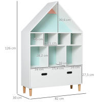 HOMCOM Estantería de Madera Infantil Forma de Casa Librería para Niños con Compartimentos Abiertos y Cajón de 2 Colores Blanco - details 2