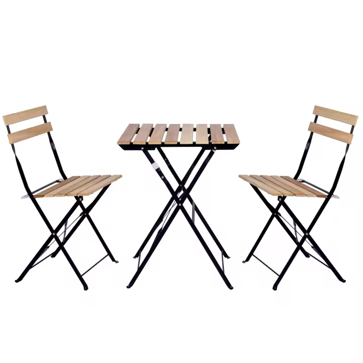 T-LoVendo Set de 3 Muebles de Mesa y 2 Sillas, Jardín, Exterior, Plegables, Metal y Madera, para Terraza Estilo Retro, Estructura de Acero, tipo Bistró, Patas Antideslizantes, Balcones Pequeños, Terrazas - 1