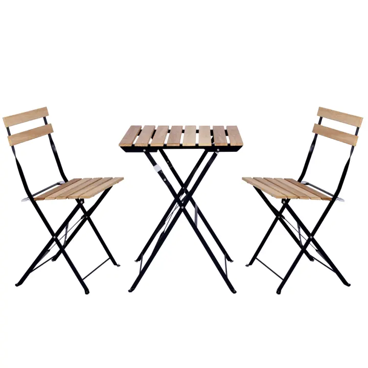 T-LoVendo Set de 3 Muebles de Mesa y 2 Sillas, Jardín, Exterior, Plegables, Metal y Madera, para Terraza Estilo Retro, Estructura de Acero, tipo Bistró, Patas Antideslizantes, Balcones Pequeños, Terrazas - 1