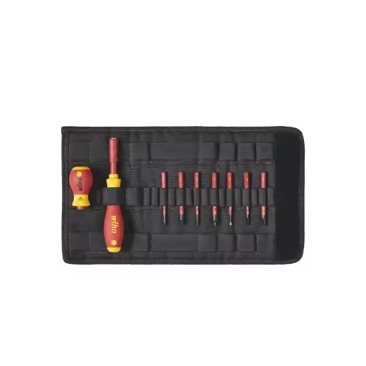 Wiha Juego de destornilladores y bits slimVario® ranurados, Phillips, Pozidriv, de 10 unid., incl. bolsa plegable (41232) - 1