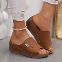 Zapatillas casuales de Suela Gruesa de gran tamaño para Mujer, zapatillas de Tacón de cuña con Boca de Pez, sencillas y Moderanas con Tiras anchas. - details 4