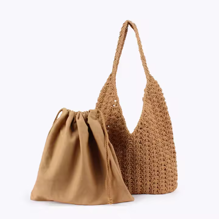 MOV Bolso minimalista tejido de cuerda de algodón, ideal para vacaciones en la playa, tiempo libre, desplazamientos diarios; un bolso elegante y sencillo para mujer. - 1